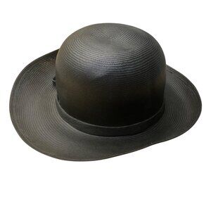 Adolfo II Womens Black Straw Bowler Hat Woven Ribbon Bow Accent Vintage Style